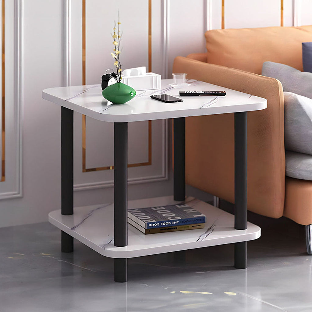 SOGA 60cm White Ceramic Side Table Stone Pattern Modern Design