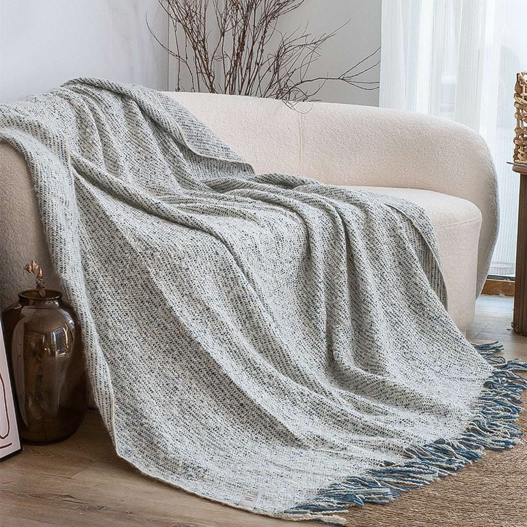 SOGA 2X Light Blue-Gray Tassel Throw Blanket 160x200cm Soft Polyester $ 155
