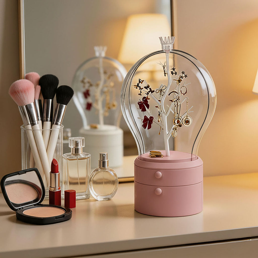 SOGA Pink 360 Degree Rotating 2 Layered Jewelry Storage Box Waterproof Dustproof Accessories Organiser