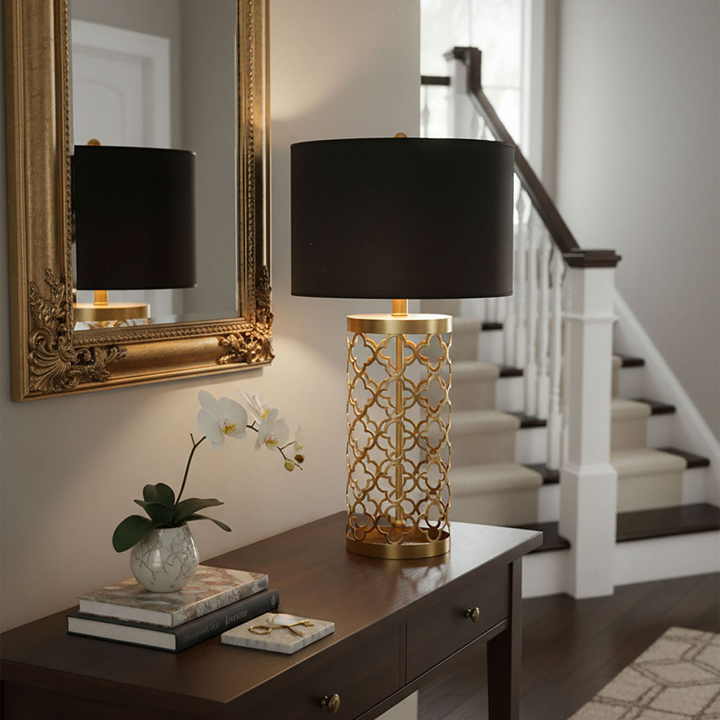 SOGA 4X Golden Hollowed Out Base Table Lamp with Dark Shade