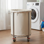 SOGA 2X Stainless Steel Commercial Round Soiled Linen Laundry Trolley Cart with Wheels White