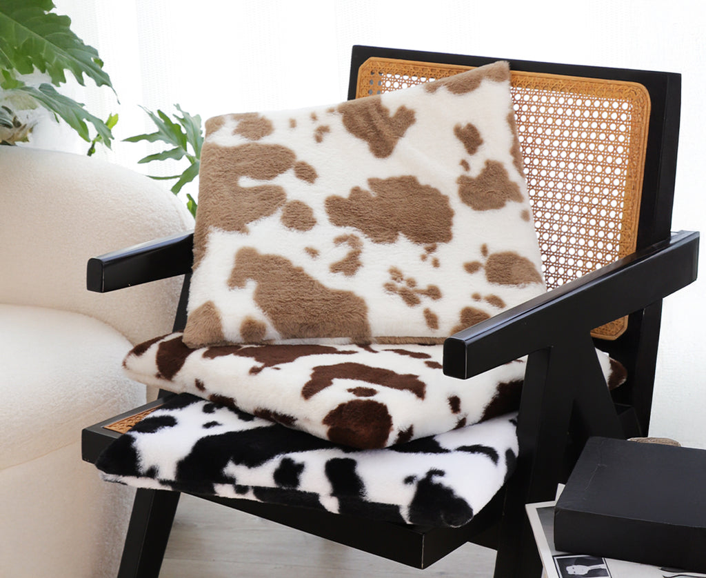 SOGA Brown Cow Print Cushion – Soft Plush Backrest for Home & Office
