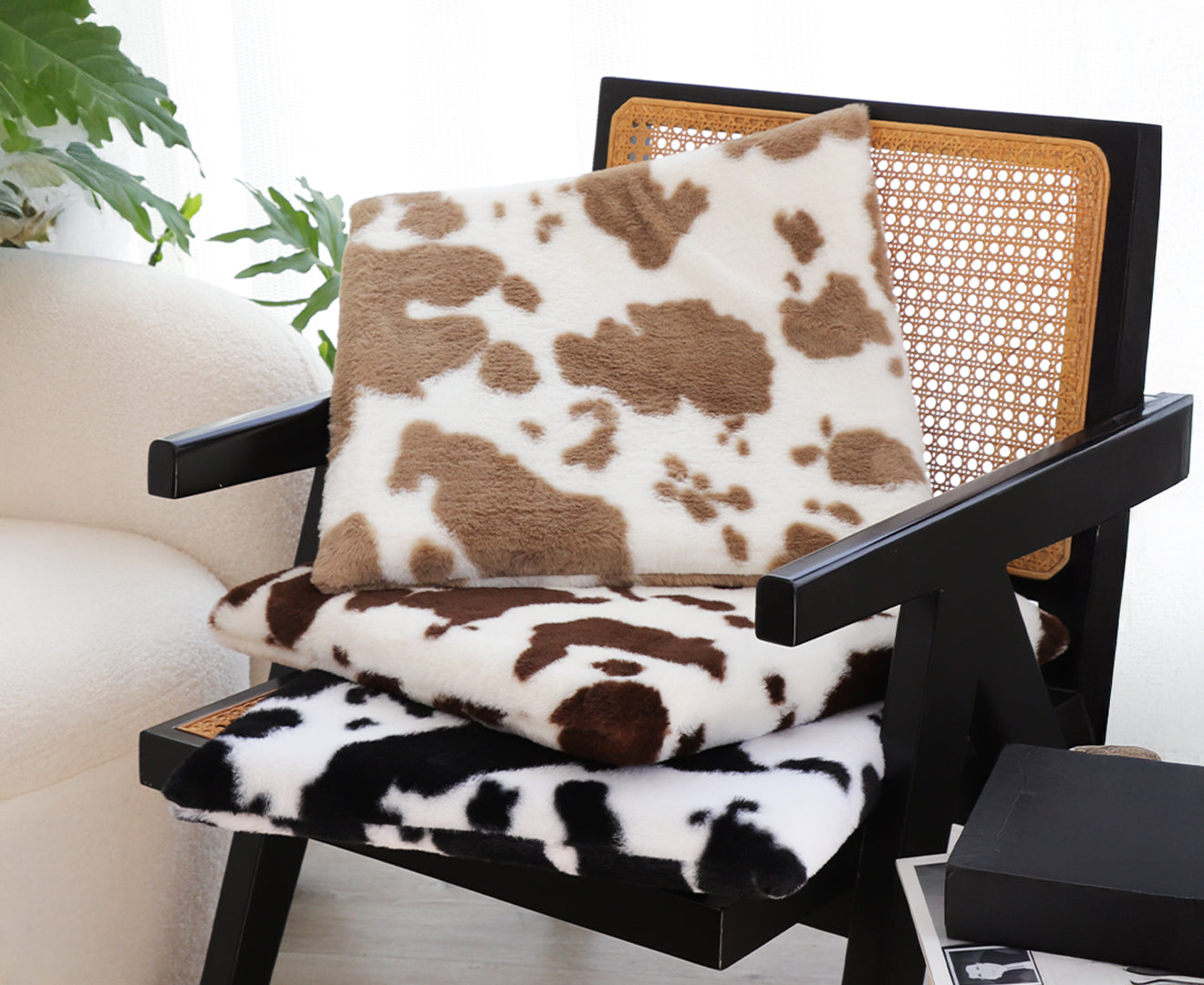 SOGA Brown Cow Print Cushion – Soft Plush Backrest for Home & Office