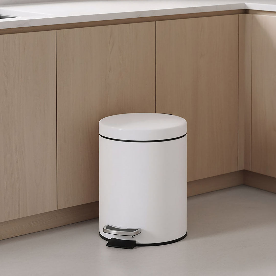 SOGA 4X Foot Pedal Stainless Steel Rubbish Recycling Garbage Waste Trash Bin Round 7L White