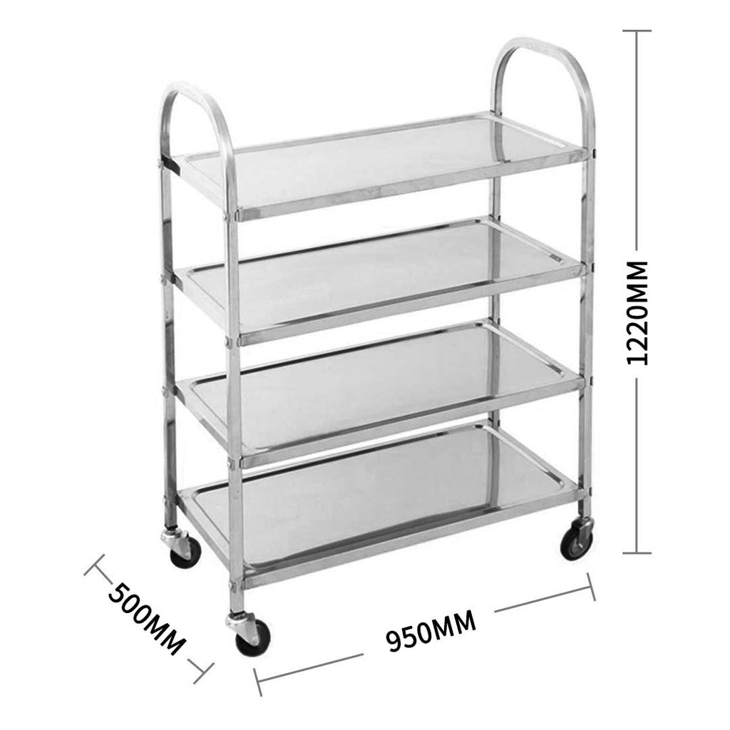 SOGA 4 Tier Stainless Steel Kitchen Dining Food Cart Trolley Utility 950x500x1220