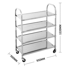 SOGA 4 Tier Stainless Steel Kitchen Dining Food Cart Trolley Utility 950x500x1220