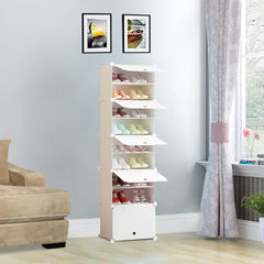 SOGA 8 Tier White Shoe Rack Organizer Sneaker Footwear Storage Stackable Stand Cabinet Portable Wardrobe with Cover