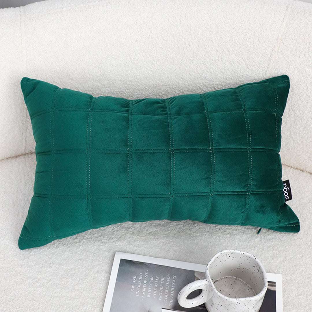 SOGA 2X 30cm Green Velvet Quilted Grid Pattern Decorative Throw Pillow $ 119