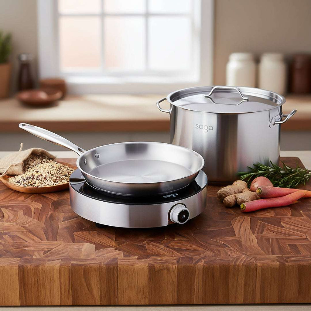 SOGA Kitchenware Bundle – 26cm Smart Induction Cooktop, Stainless Fry Pan & 9L Stock Pot $ 309