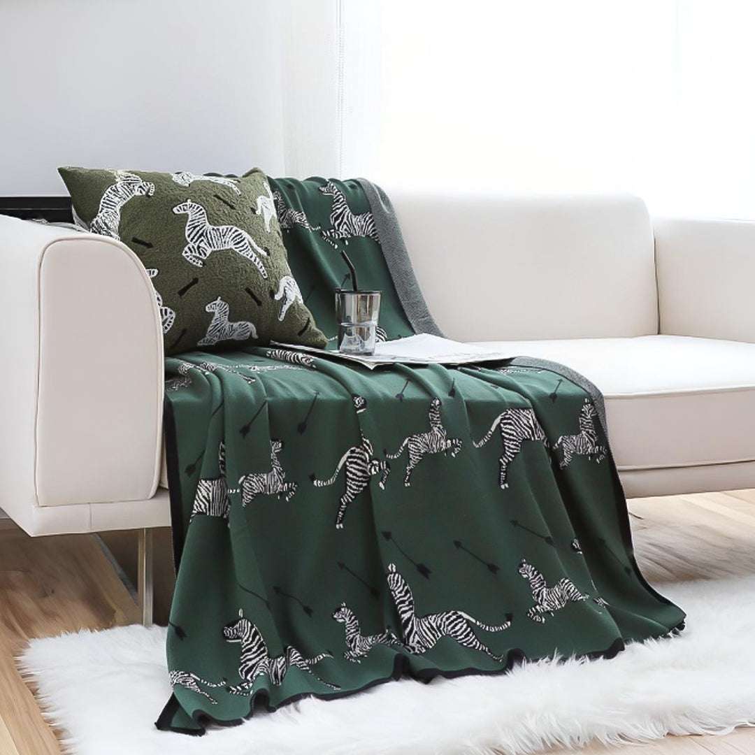 SOGA 2X Olive Green Zebra Print Throw Blanket 130x180cm 100% Cotton $ 237