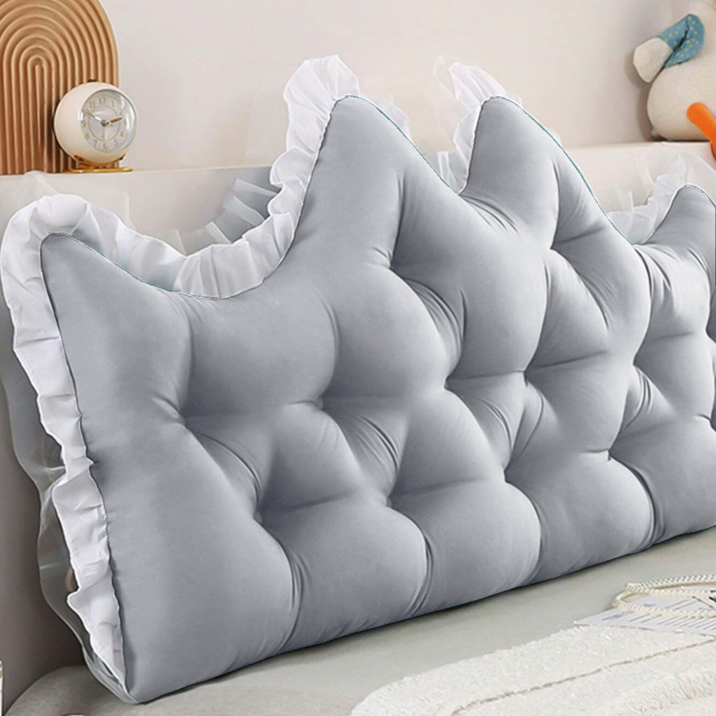 SOGA 2x 150cm Crown Pillows Tufted Light Grey Headboard Cushion Set