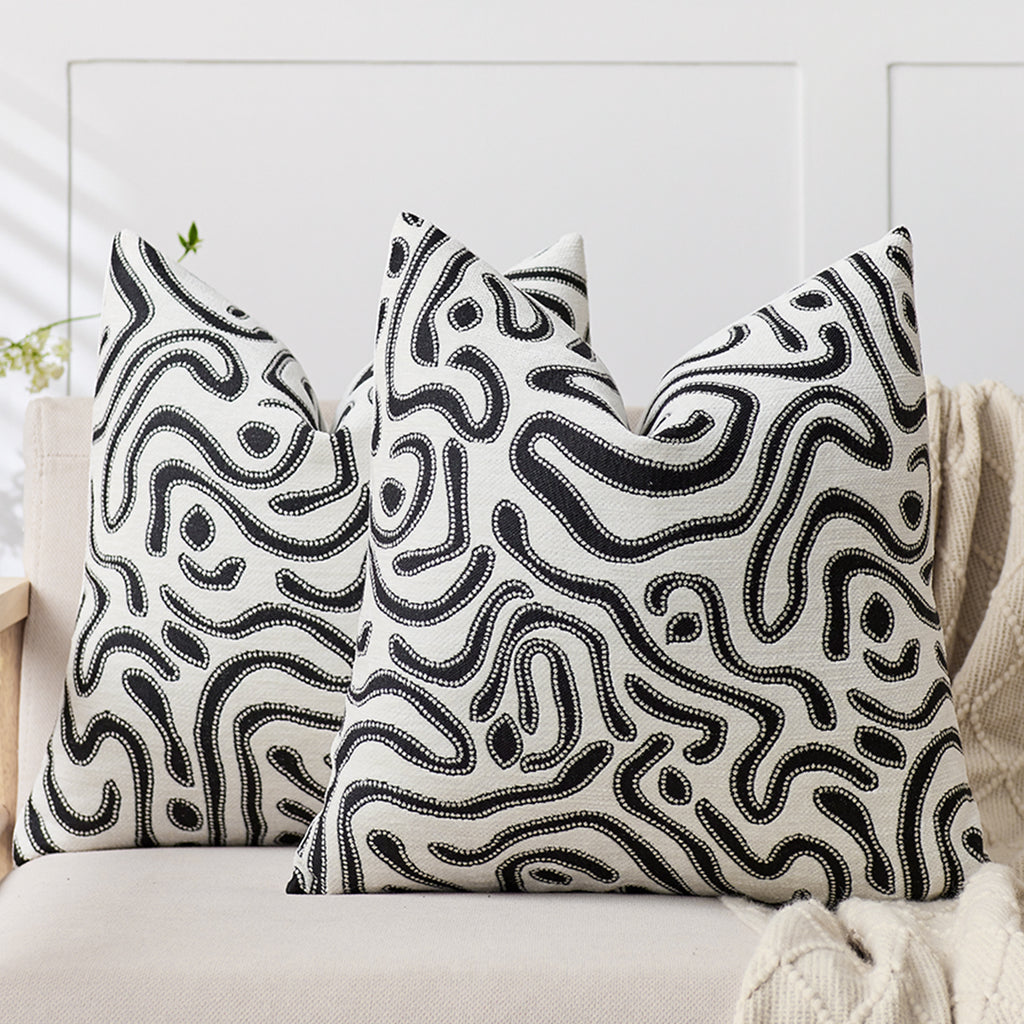 SOGA 50cm Black White Abstract Swirl Pattern Decorative Throw Pillow