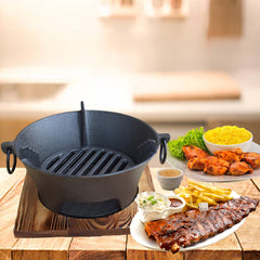 SOGA 2X Cast Iron Round Stove Charcoal Table Net Grill Japanese Style BBQ Picnic Camping with Wooden Board