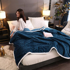 SOGA Throw Blanket Warm Cozy Double Sided Thick Flannel Coverlet Fleece Bed Sofa Comforter Dark Blue