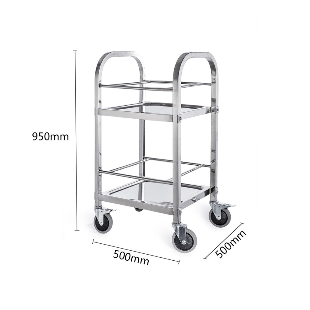 SOGA 2X 2 Tier 500x500x950 Stainless Steel Square Tube Drink Wine Food Utility Cart