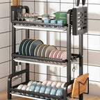 SOGA 2X 3 Tier 62cm Steel Black Kitchen Countertop Drying Rack Dish Plate Cutlery Cutting Board Holder Dish Drainer Kitchen Organiser