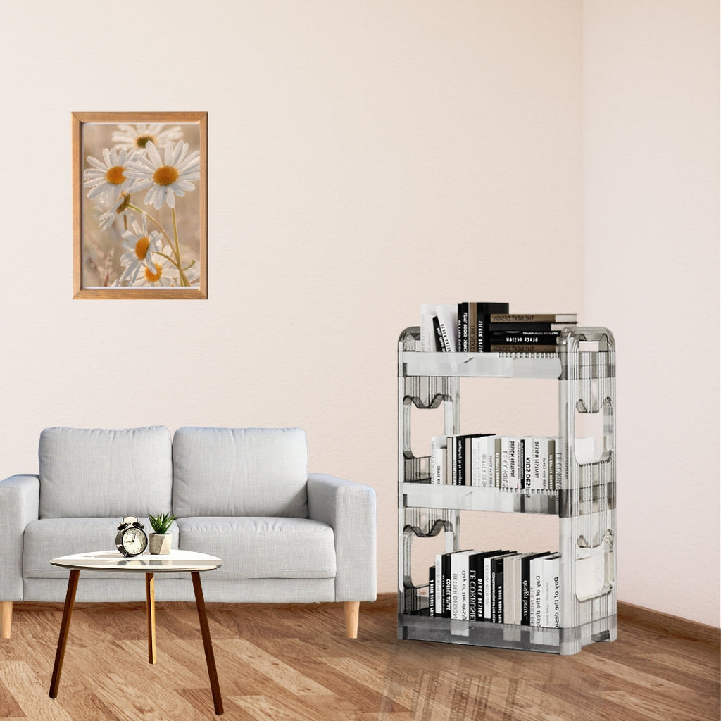 SOGA 2X 38x24x62cm Clear 3 Tier Bookshelf & Cosmetic Storage Organizer Trolley Rack