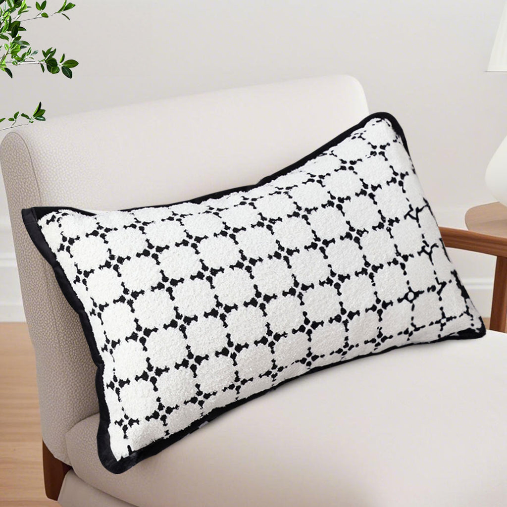 SOGA 35cm Moroccan Black Cross Pattern Black Trim Decorative Throw Pillow
