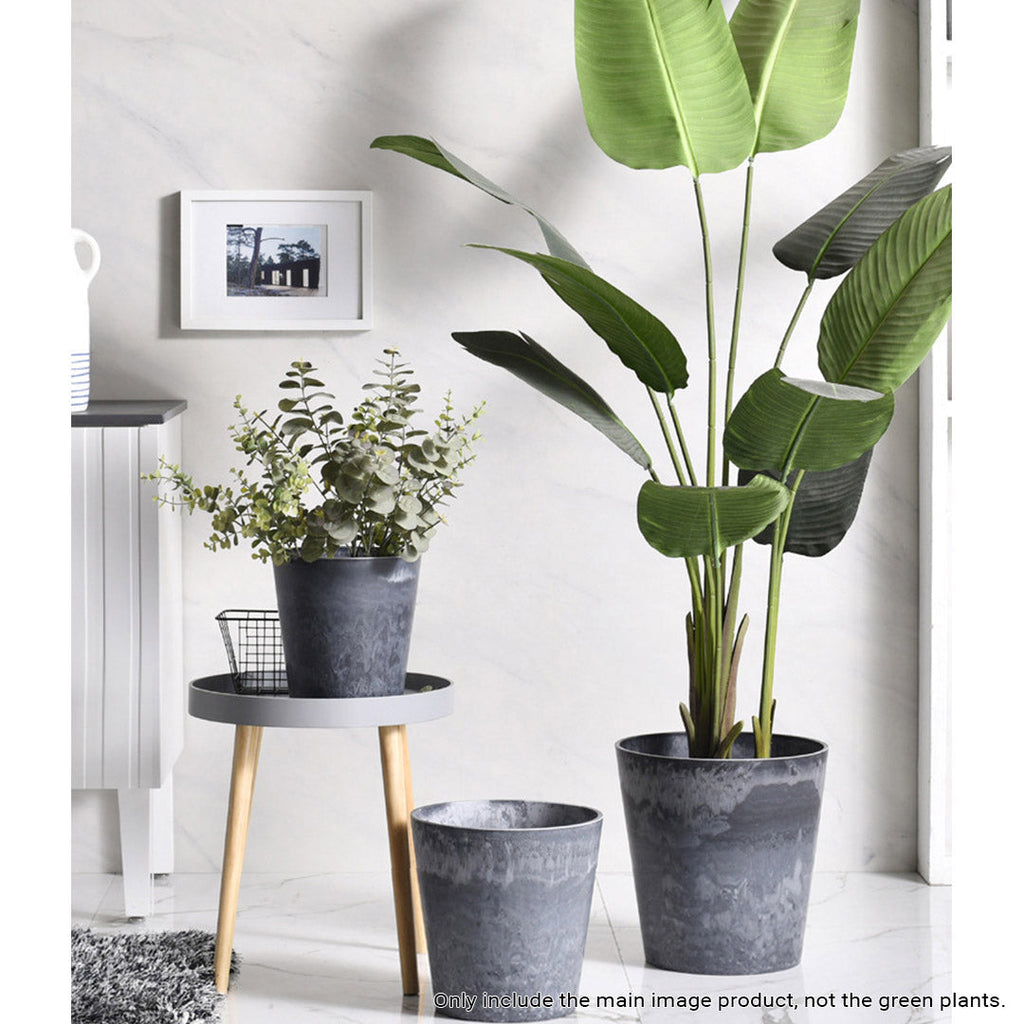 SOGA 37cm Weathered Grey Round Resin Plant Flower Pot in Cement Pattern Planter Cachepot for Indoor Home Office