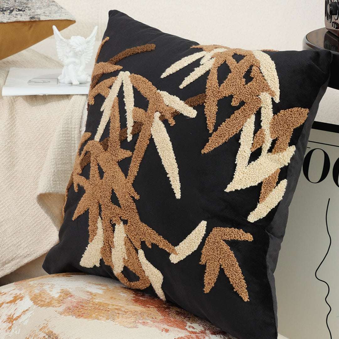 SOGA 2X 45cm Black Brown Bamboo Leaf Botanical Embroidered Throw Pillow $ 118