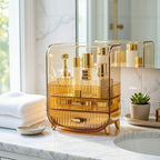 SOGA 2X 3 Tier Golden Yellow Multifunctional Countertop Cosmetic Storage Makeup Perfume Skincare Display Stand Shelf Drawer Type Organiser