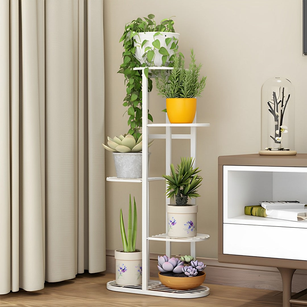 SOGA 2X 4 Tier 5 Pots White Metal Plant Rack Flowerpot Storage Display Stand Holder Home Garden Decor