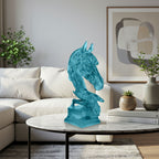 SOGA 37cm Blue Horse Head Resin Sculpture Flowing Mane Design