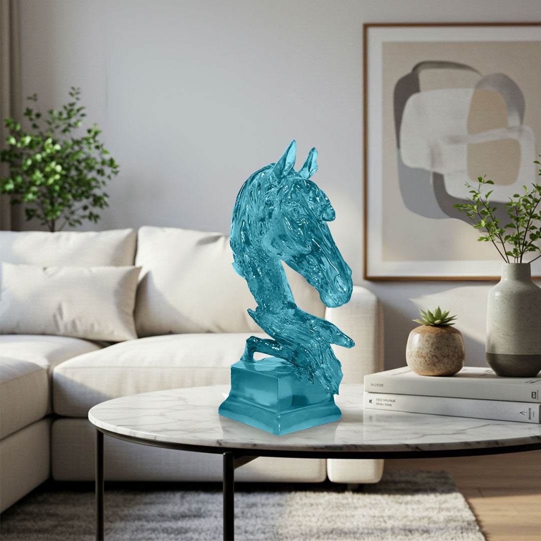 SOGA 37cm Blue Horse Head Resin Sculpture Flowing Mane Design