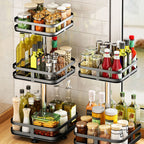 SOGA 3 Tier Steel Black Square Rotating Multi-Function Kitchen Portable Storage Spice Seasoning Kitchen Countertop Organiser Shelf