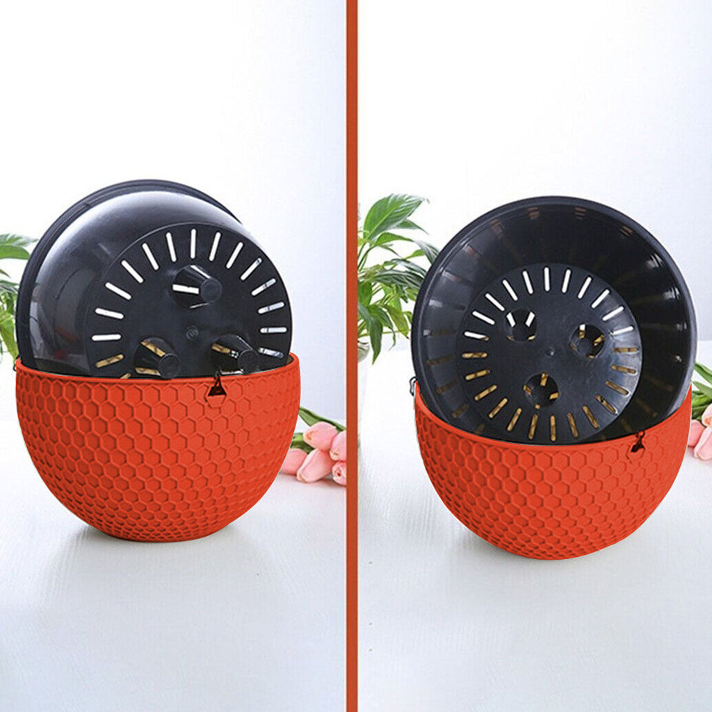 SOGA 2X Red Small Hanging Resin Flower Pot Self Watering Basket Planter Outdoor Garden Decor