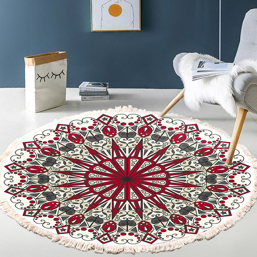 SOGA 120cm Mandala Modern Ethnic Tassel Print Anti-slip Doormat Home Decor