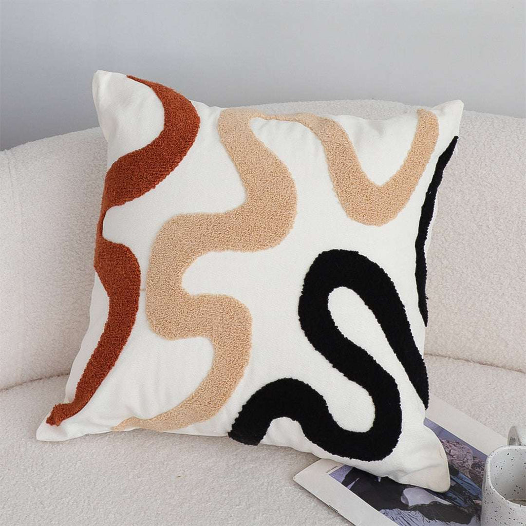 SOGA 2X 45cm Cream Black Geometric Squiggly Pattern Throw Pillow $ 129