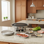 SOGA Kitchenware Bundle – Silver Grilling Plate, Divided Sauce Pan & Portable Charcoal BBQ Grill $ 142