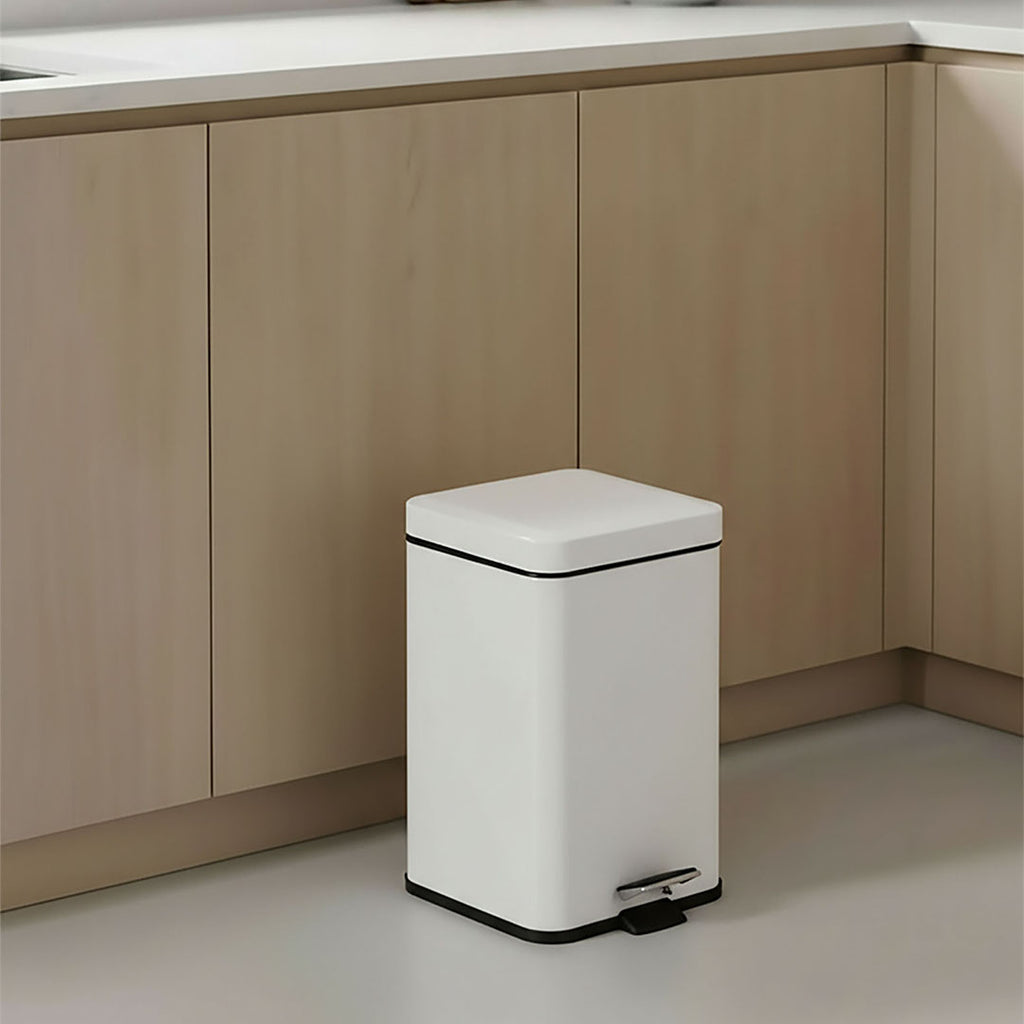 SOGA 2X Foot Pedal Stainless Steel Rubbish Recycling Garbage Waste Trash Bin Square 6L White