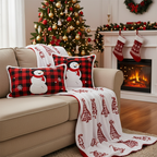 SOGA Christmas Bundle – Red Christmas Tree Fleece Throw & Red Snowman Holiday Pillows $ 200