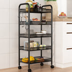 SOGA 2X 5 Tier Steel Black Bee Mesh Kitchen Cart Multi-Functional Shelves Storage Organizer with Wheels