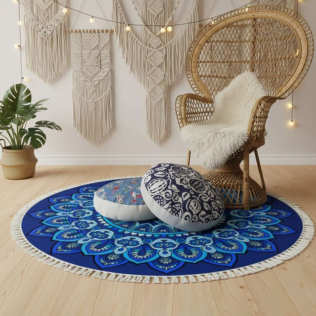 SOGA Home & Living Bundle – Polyester-Cotton Pillows & Blue Mandala Round Carpet Decor $ 138