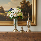 SOGA 2 x Clear Glass Flower Vase with Lid and White Flower Filler Vase Gold Set