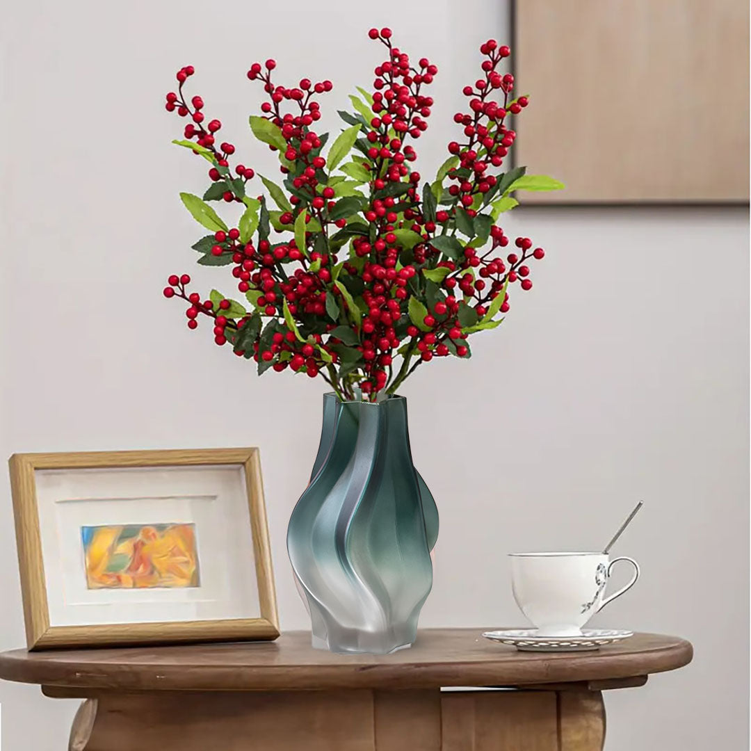 SOGA 27cm Glass Vase Blue with Beautiful glass Bubble Texture Art Vases