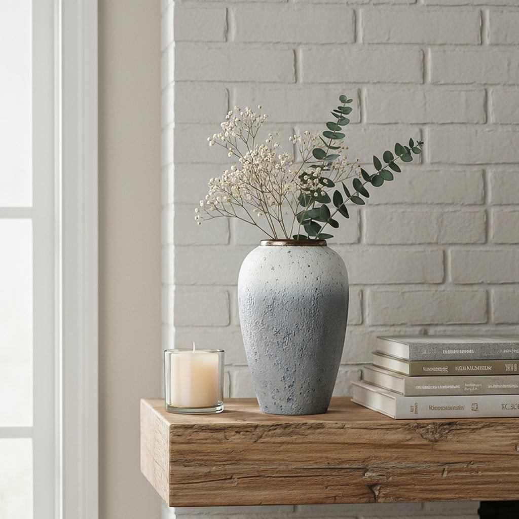 SOGA 30x19cm White and Grey Medium Ceramic Flower Vase Elegant Living Room Home Decor