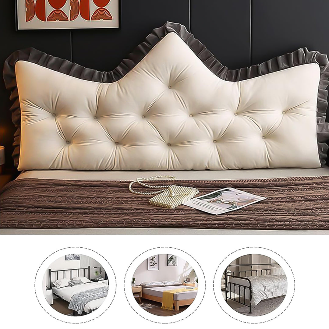 SOGA 2X 90cm Crown Pillow Tufted Cream Headboard Cushion for Bed