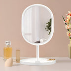 SOGA 2X 26cm White Oval Smart LED Makeup Bedroom Table Vanity Mirror Tricolor Adjustable Light