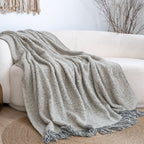 SOGA Soft  Light Beige Tassel Throw Blanket 160x200cm Soft Polyester