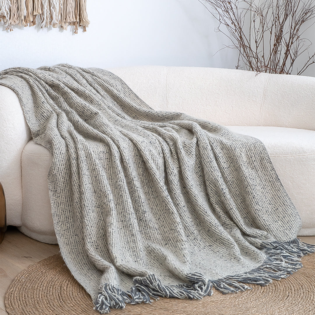 SOGA Soft  Light Beige Tassel Throw Blanket 160x200cm Soft Polyester