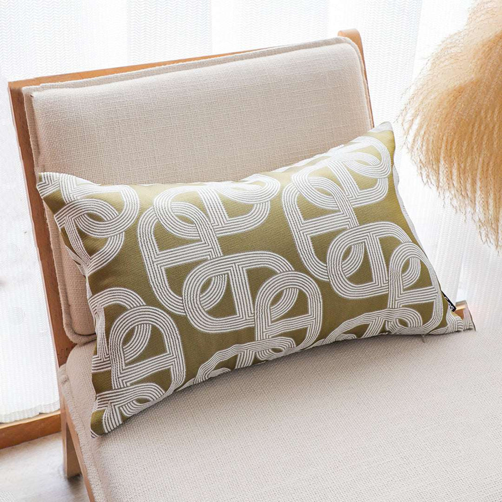 SOGA 2X 35cm Artistic Olive Green White Geometric Pattern Throw Pillow $ 142
