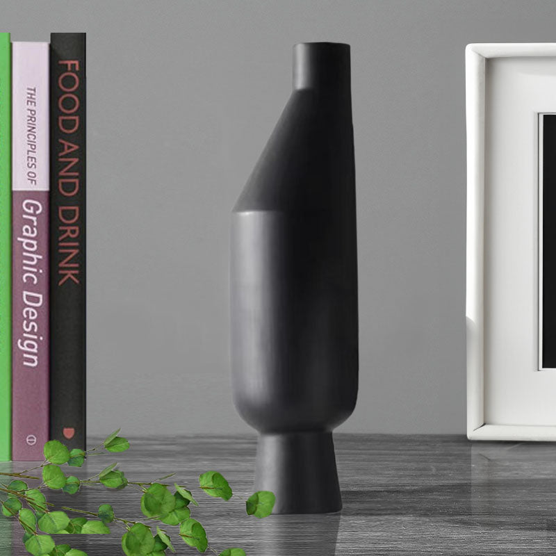 SOGA 14x52cm Ornament Black Minimalist Vases with Narrow Neck Rounded Body for Modern Home Decor