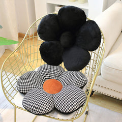 SOGA Black Flower Cushion Shaped for Floor and Sitting Throw Pillow