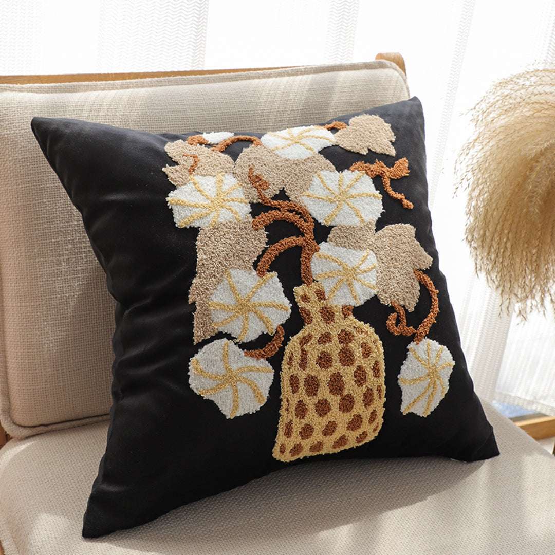 SOGA 2X 45cm Black Gold Wicker Basket Floral Embroidered Throw Pillow $ 118