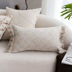 SOGA 35cm Rectangular Natural Woven Diamond Pattern Fringe Trim Throw Pillow