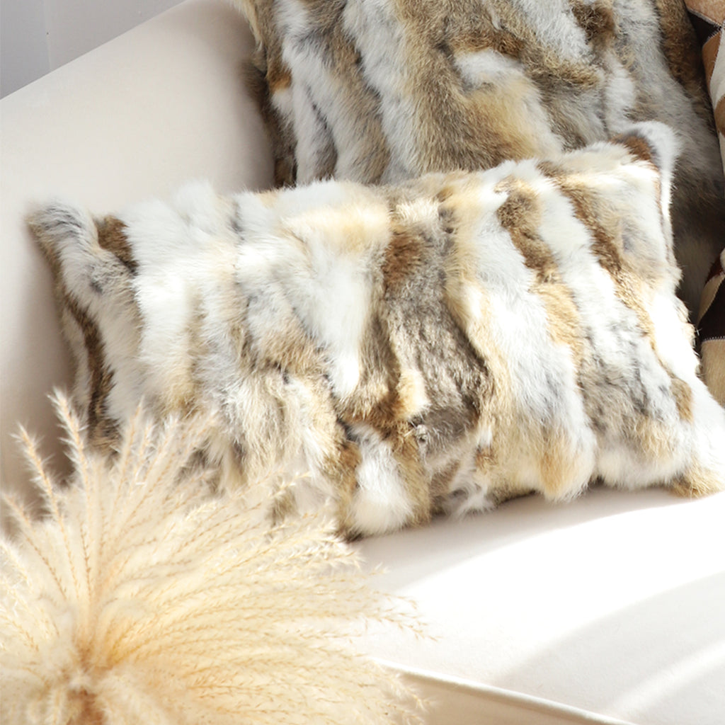 SOGA 2X 30cm Throw Pillow Coffee Rabbit Fur Lumbar Warm Cozy Decorative Cushion Home Decor